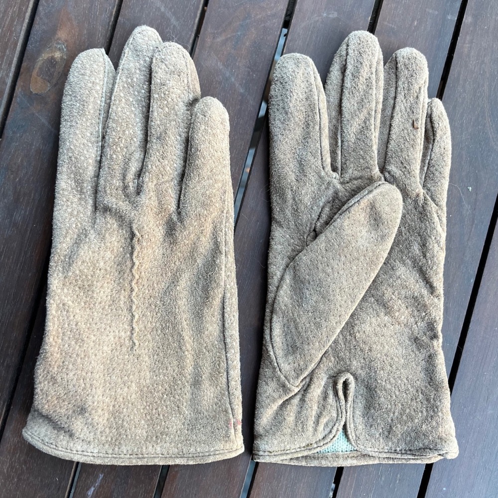 Unbranded Suede Leather Gloves Womens Medium Tan Brown Knit Lined Winter Classic